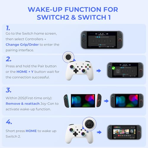 ECHTPower Switch 2 Pro Controller with Hall Effect Joysticks, One-Key Wake-Up for Switch 2, Wireless Controller for Switch 2/Switch/Lite/OLED, Turbo Button, 4 Back Buttons, RGB Lighting, 3.5mm Jack, Dual Vibration, 6-Axis Gyro - color: White
