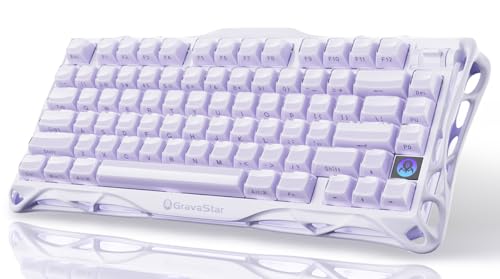 GravaStar Mercury K1 Purple 75% Wireless Mechanical Keyboard – Tri-Mode BT5.0/2.4GHz/USB-C Gaming Keyboard, Jelly Keycaps, Linear Switches, RGB Backlit Creamy Keyboard for PC/Mac【Lavender Purple】 - color: Lavender Purple