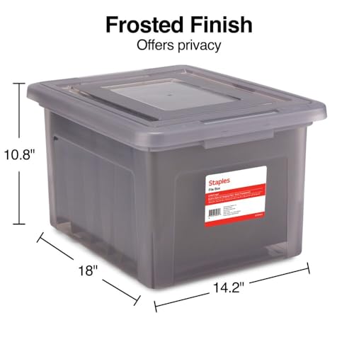 STAPLES File Box Plastic File Box Snap, Letter/Legal Size, Frost Gray, 4/Carton - color: Gray, size: 4 Pack, style: Box (Snap Lid)