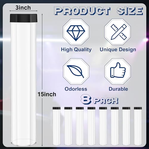 Lineshading 8 Pcs Hexagon Playmat Tube 15 Inch Easy in and Out Case Design, Playmat Holder Tube for Storage with Caps Compatible with MTG, Magic: The Gathering, RPG, Won't Roll Off Surfaces(Clear) - color: Clear