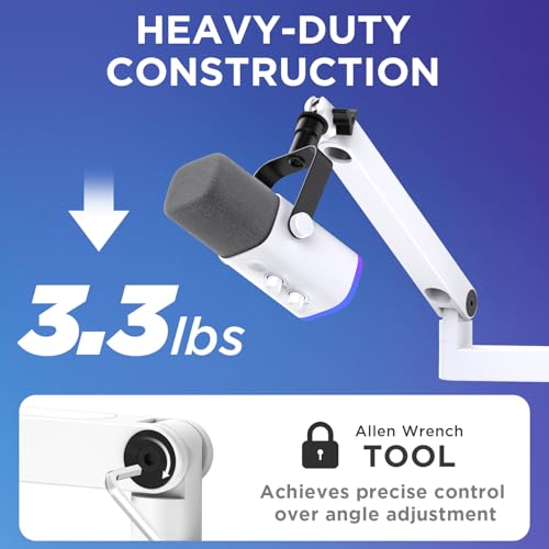 InnoGear Low Profile Mic Arm Boom Arm Microphone Stand Desk Mount, White | Multiple Adapters, 3.3 lb Weight Capacity, Fit Blue Yeit Nano, Vibration Resistant, Adjustable Angle - color: White, style: Low Profile Mic Arm