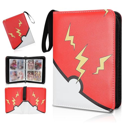 Collectible Trading Card Albums,4 Pocket Card Binder, 400 Double Sided Pocket PU Premium Zip Trading Collection Binderwith 50 Removable Sleeves, Card Folder forTCG, Sports Cards (Red & Yellow) - color: Red & Yellow