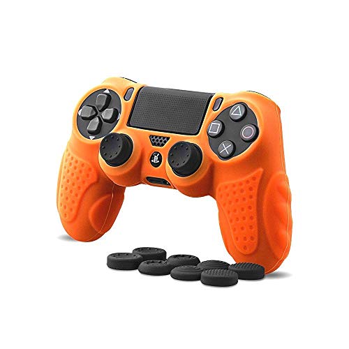 CHINFAI PS4 Controller DualShock4 Skin Grip Anti-Slip Silicone Cover Protector Case for Sony PS4/PS4 Slim/PS4 Pro Controller with 8 Thumb Grips (Orange) - color: Orange