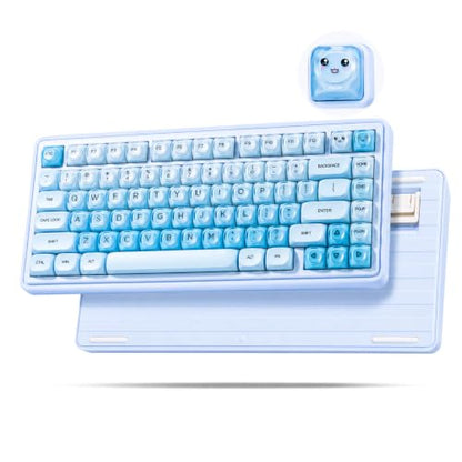 ZORNHER UR82 Wireless Foundation Mechanical Keyboard,75% Creamy Keyboard,Cute Gaming Keyboard,Jelly Crystal Gradient Keycaps,Hot Swappable,RGB Backlit,for Mac Windows,BT5.0/USB-C/2.4GHz,Ice Blue - color: Blue Breeze