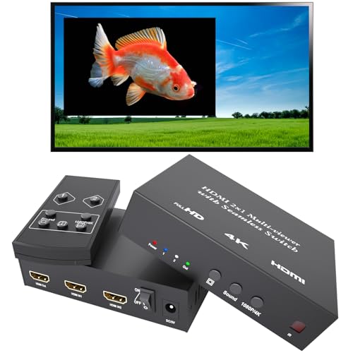 KAGO 4K HDMI Multi-Viewer 2x1 Switcher with PIP | Side-by-Side Dual Display, 4K@30Hz, IR Remote & Audio Control, Metal Casing - size: MV 1 x 2