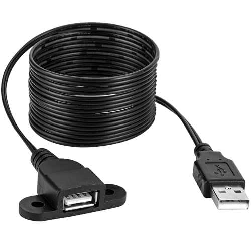 QiCheng&LYS USB Male to Single Female Extension Cable Charging Cable, Furniture nightstand Sofa Electric Vehicle on-Board Charging Port, Panel Mount Cable with Screw Hole 5ft (1 Male to 1 Female) - color: 1 pcs Single Female