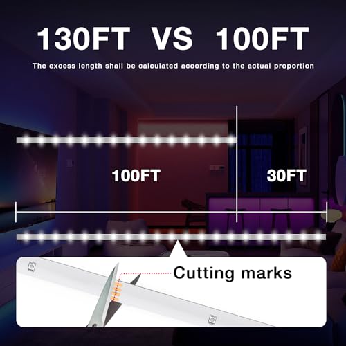 DAYBETTER LED Strip Lights 130ft Lights Strip for Bedroom, Desk, Indoor Room Bedroom Birthday Gifts RGB Decor with Remote and 24V Power Supply - size: 130FT