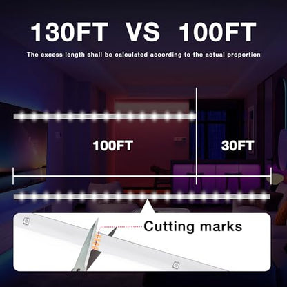DAYBETTER LED Strip Lights 130ft Lights Strip for Bedroom, Desk, Indoor Room Bedroom Birthday Gifts RGB Decor with Remote and 24V Power Supply - size: 130FT
