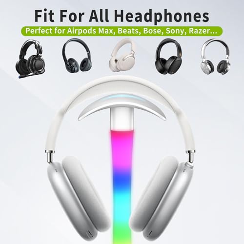 Headphone Stand with Charger,Gaming Headset stand with RGB Light Mode,For Airpod Max Stand,Desk Lamp,Phone Holder,Tablet Holder,desktop organizer,Gifts for Gamers & Music Lover (White) - color: White