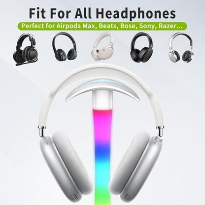 Headphone Stand with Charger,Gaming Headset stand with RGB Light Mode,For Airpod Max Stand,Desk Lamp,Phone Holder,Tablet Holder,desktop organizer,Gifts for Gamers & Music Lover (White) - color: White