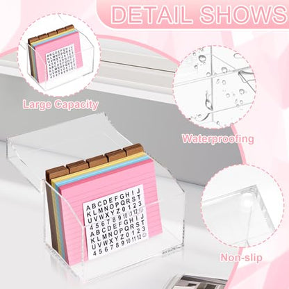 4x6 Inch Acrylic Index Card Box Index Card Holder Clear Flash Card Holder Recipe Card Holder Business Card Organizer 150 Index Cards 30 Kraft Dividers A to Z Stickers For Hold 400 Tab Letter Note