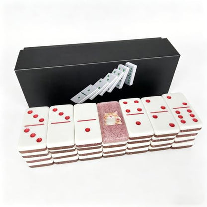 Premium Double 6 Dominoes Set 28 Tiles for Adults,Domino Board Games with Case for for Birthdays, Holidays and Special Occasions (Dominoes-Pink-cat) - style: Dominoes-Pink-cat