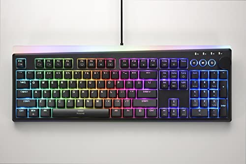 i-rocks K71M RGB Mechanical Gaming Keyboard with Media Control Knob, Switches (Blue), 107 Keys w/Full NKRO, PBT Keycaps, Multimedia Hotkeys, Detachable USB-C Cable and Onboard Storage, Black - color: Black, size: Switches (Blue)