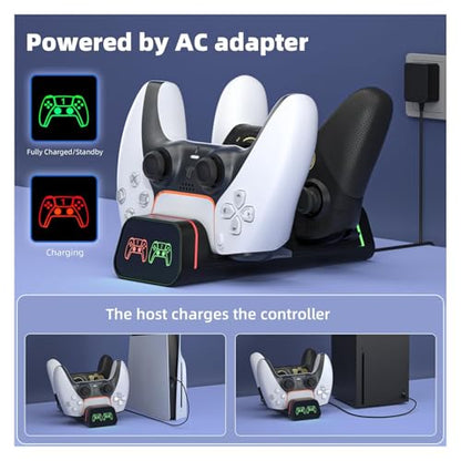 Controller Charging Dock for Switch Pro & Switch 2 Pro Controller, PS5 Controller, Xbox Series X|S & Elite 2, 2-Port LED Charging Station (Not for PowerA/3rd-Party Pro), 5V2A Recommended