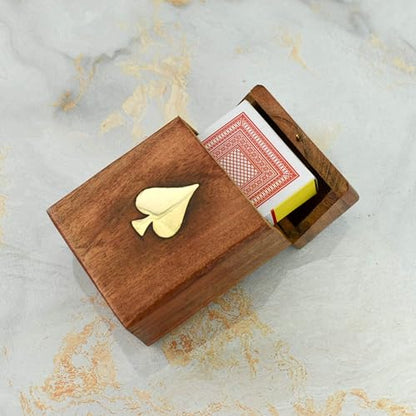 Playing Cards Holder, Handmade Wooden Card Storage Box with Brass Inlay Design, Anniversary Birthday Gifts "Made in India" (Design 3) - color: Design 3
