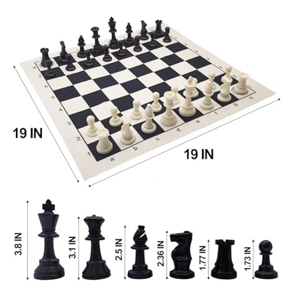 HOLYKING 19" Roll Up Chess Board Set - Portable Travel Chess Game with Weighted Plastic Pieces & No-Wrinkle Cloth Chessboard for Kids Adults Beginners - Includes Extra Queens & Cotton Carry Bag - size: 19 Inches