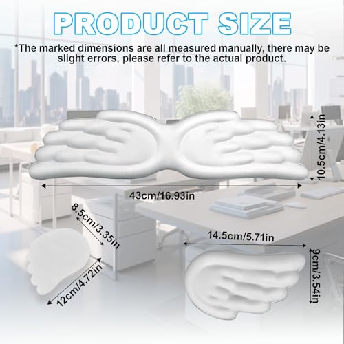 Angel Wing Wrist Rest, Angel Wings Wrist Rest Ergonomic Memory Foam Wrist Rest for Computer Keyboard Mouse Set, Cute Gaming Keyboard Cushion Hand Support