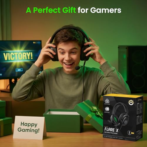 GlomTheia Flare X Wired Gaming Headset with Mic for Xbox Series S/X PS5 PC | 50mm driver, Flip-to-mute cardioid mic, 3.5mm audio jack