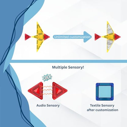 Mini Magnetic Tiles Travel Set – Airplane, Travel Activities for Toddlers & Kids Ages 4-8 - Car, Road Trip, Plane Toys & Essentials, STEM Building Blocks with Tin Case - 28 Pieces
