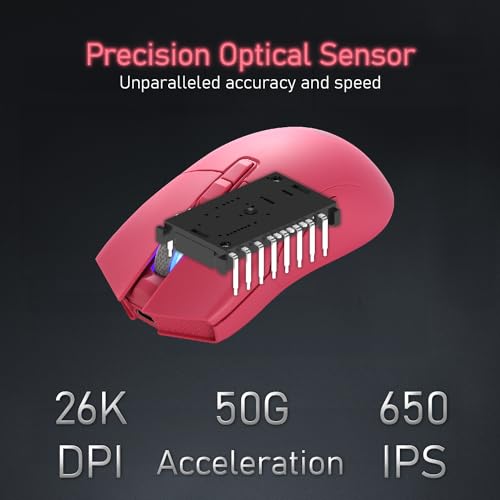 iRocks M31R Wireless Gaming Mouse, Triple Mode 2.4G/ Bluetooth/USB-C Detachable Cable Gaming Mouse, Kailh GM8.0 Mouse Switches, Advanced PixArt PAW3395 Optical Sensor, Up to 26,000 DPI - Pink - color: Pink