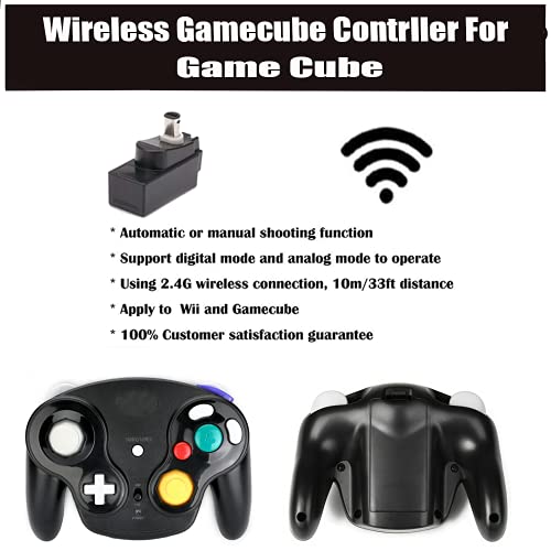 Wireless Game Cube Controller, 2 Pieces 2.4G Wireless Classic Gamepad with Receiver Adapter for Wii Game Cube NGC GC (Black and White) - color: Black and White