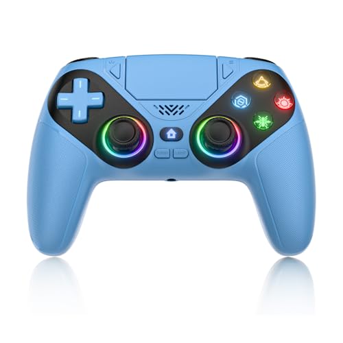 Xexvyrin LED Wireless Controller for PS5, Compatible with PS5 Pro/Slim/PC, Dual Vibration, Macro/Turbo Function, 3.5mm Audio Jack,1000mAh Battery, 6-Axis Motion Control Gamepad with Speaker（Black） (blue) - color: Blue
