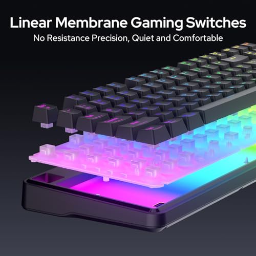 Redragon K526 PRO RGB Wireless Membrane Gaming Keyboard, 104 Keys Mechanical-Feel Keyboard w/LED Info Display, Media/Backlit Knob Control, Smooth Linear Switch & Software Supported - color: Black