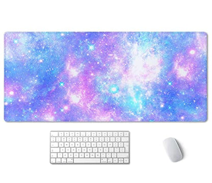 SSOIU Desk Mat,Large Mouse Pad 35.5" x 15.7" XXL Extended Gaming Mouse Pad Mat with Non-Slip Base Stitched Edge Mousepad for Computer,Office,Keyboard and Laptop - Pink and Blue Magical Galaxy Star - color: Galaxy Star