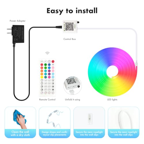 Neon Rope Lights,65.6FT RGB LED Strip Lights, App Control, IR Remote, Music Syncing, Outdoor IP67 Waterproof, Flexible Strip Cuttable for Bedroom, Gaming, Party(2 Rolls of 32.8FT) - size: 2x32.8FT