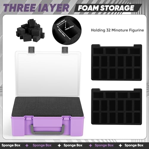 Madcat Miniature Storage Carrying Figure Case - 32 Slot Figurine Minature Carrying Case with 2 Foam Layer for Miniatures Compatible with 40k, DND & More (purple) - color: purple