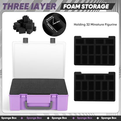 Madcat Miniature Storage Carrying Figure Case - 32 Slot Figurine Minature Carrying Case with 2 Foam Layer for Miniatures Compatible with 40k, DND & More (purple) - color: purple