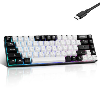 Guiheng Wired Portable 60% Mechanical Gaming Keyboard,RGB LED Backlit Compact 68 Keys Mini Wired Office Keyboard with Red Switch for Windows Laptop PC Mac - White - color: White and black