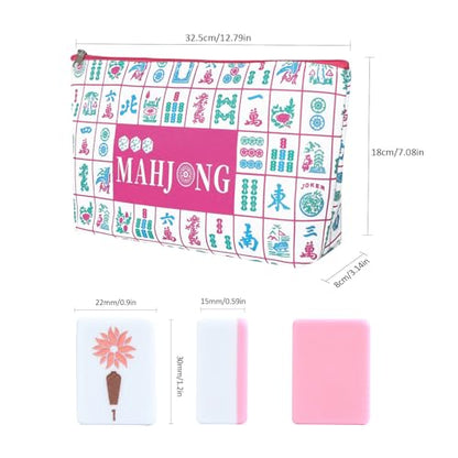 160 Pink Printed American Mahjong Game Set with Carrying Bag and Accessories, 1.2’’ Mahjong Tiles Set - style: 3-Pink