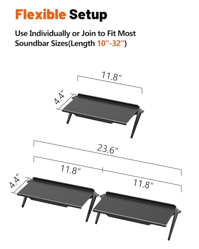 No Drilling Soundbar Mount, TV Top Shelf Fits Most Soundbars up to 12 lbs, Universal Monitor Shelf-Sound Bar Mounts, Sound Bar Shelfs Above TV for Flat Screen TVs,No TVs Disassembly, 23.6x4.4inch
