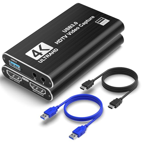4K HDMI Capture Card, USB 3.0 Video Capture Card for Streaming | Wide Device Compatibility, OBS Compatible, 1080P 60FPS Recording Support