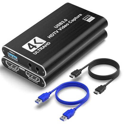 4K HDMI Capture Card, USB 3.0 Video Capture Card for Streaming | Wide Device Compatibility, OBS Compatible, 1080P 60FPS Recording Support