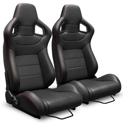 2 Pcs Adjustable Universal Racing Seats with Double Sliders, Reclinable Bucket Seats, 1 Pair of Sport Seats for Vehicles (Black O) - color: Black O