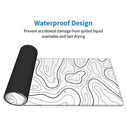 White Extended Gaming Mouse Pad - 31.5 x 11.8 Inch Black and White Topographic Mouse Pad with Anti-Slip Rubber Base for Home Office - color: White Topographic