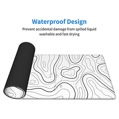 White Extended Gaming Mouse Pad - 31.5 x 11.8 Inch Black and White Topographic Mouse Pad with Anti-Slip Rubber Base for Home Office - color: White Topographic