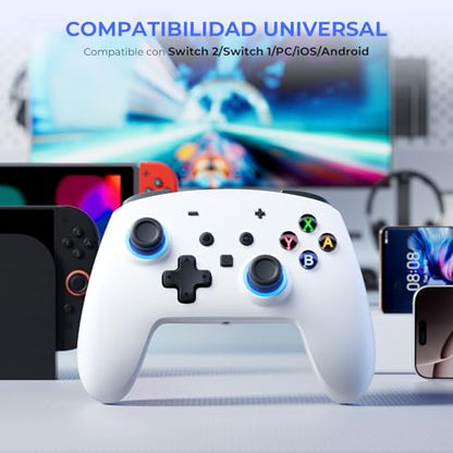 ECHTPower Switch 2 Pro Controller with Hall Effect Joysticks, One-Key Wake-Up for Switch 2, Wireless Controller for Switch 2/Switch/Lite/OLED, Turbo Button, 4 Back Buttons, RGB Lighting, 3.5mm Jack, Dual Vibration, 6-Axis Gyro - color: White