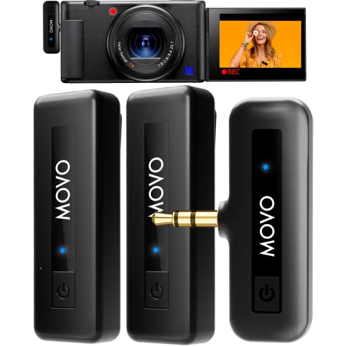 Movo Mini-Duo Wireless Microphones for Cameras, Wireless Camera Mini Mic - 3.5mm Lapel Microhone for Sony, Canon, and Nikon DSLR - 2.4Ghz Transmitter - style: 2 Transmitters