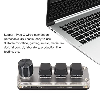 Yoidesu USB Mini 3 Keys Keypad with Knob, One Handed Mechanical Gaming Keyboard, DIY Programming Macro Keypad Shortcut Custom Function for OSU Standard Keyboard (Black) - color: Black