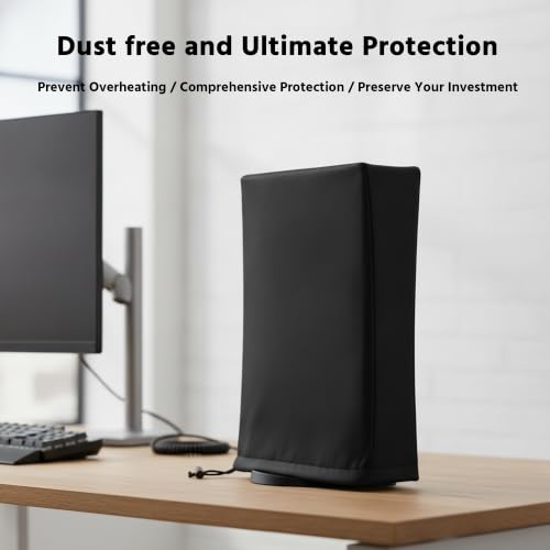 PS5 Dust Cover compatible with Sony PlayStation 5, PS 5 slim, PS 5 pro console Digital Edition & Ultra HD Disc Edition sleeve thick heavy-duty cover case black (PS5 Vertical Standing)