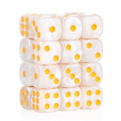 24 of Pack 16MM 6 Sided Dice Set,Pearl Pattern D6 Game Dice Set, 6 Sided Standard Dices for Yahtzee, Bunco or Teaching Math,with Portable Dice Pouch(White Pearl) - color: 16mm White Pearl