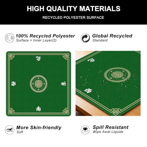 Mahjong Mat for Table, 31.5" x 31.5" Noise Reduction Non Slip Waterproof Mahjong Table Mat with Carrying Bag, Suitable for Mahjong, Poker, Board Games, Dominoes, and Card Games(Green) - color: Green