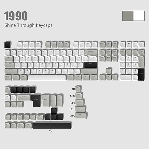Womier Low Profile Keycaps - Shine Through Keycaps 60 65 75 100 Percent | Keyboard Key caps PBT Full Size for Cherry Gateron MX Switches Mechanical Keyboard, Grey/White - color: Grey