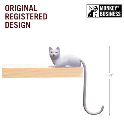 Monkey Business Ginger The Cat Tail Hook for Computer Screen, Tight Spaces, Hang Keys, Accessories in Easy Reach (White) - color: White