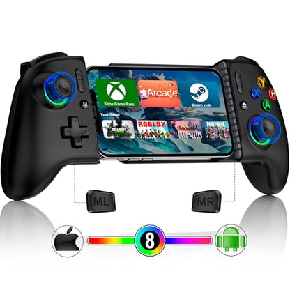Mocagen Mobile Gaming Controller, MC2 Phone Controller for iPhone/Android/Switch/Oled/Switch 2 with Programmable/Hall Effect Joysticks & Analog Triggers/RGB Light - size: Xbox Layout-Black