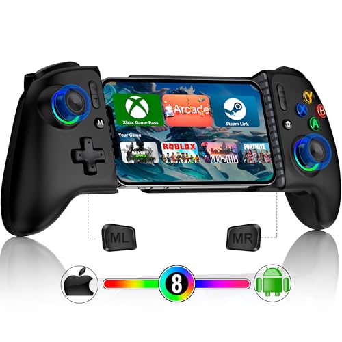 Mocagen Mobile Gaming Controller, MC2 Phone Controller for iPhone/Android/Switch/Oled/Switch 2 with Programmable/Hall Effect Joysticks & Analog Triggers/RGB Light - size: Xbox Layout-Black