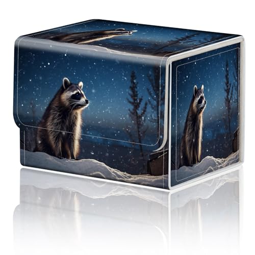 Card Game Storage Box for TCG MTG Card Box Organizer Trading Card Case Commander Deck Box TCG Card Storage Box Magnetic Closure Creative Pattern Up to 200 Cards, A Cute Raccoon Stars - color: A Cute Raccoon Stars